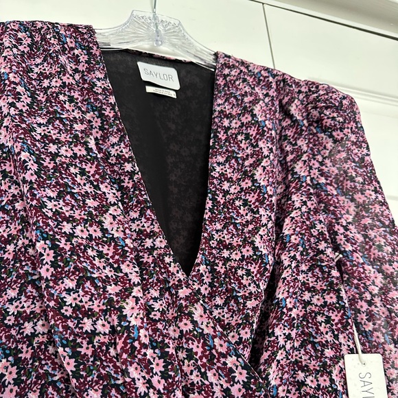 Saylor Rooke Mini Dress Purple Floral Long Sleeve - Size Small - NWT - Picture 3 of 5